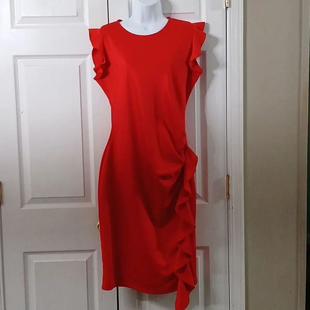 Holiday red ruffle side cinched holiday Christmas party dress Sz XL NWOT